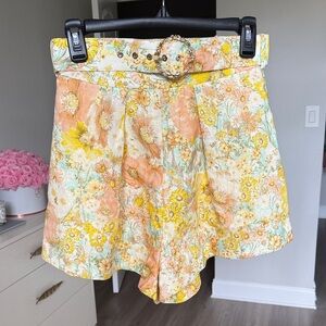 Zimmermann Floral High Waist Shorts - Yellow and Cream